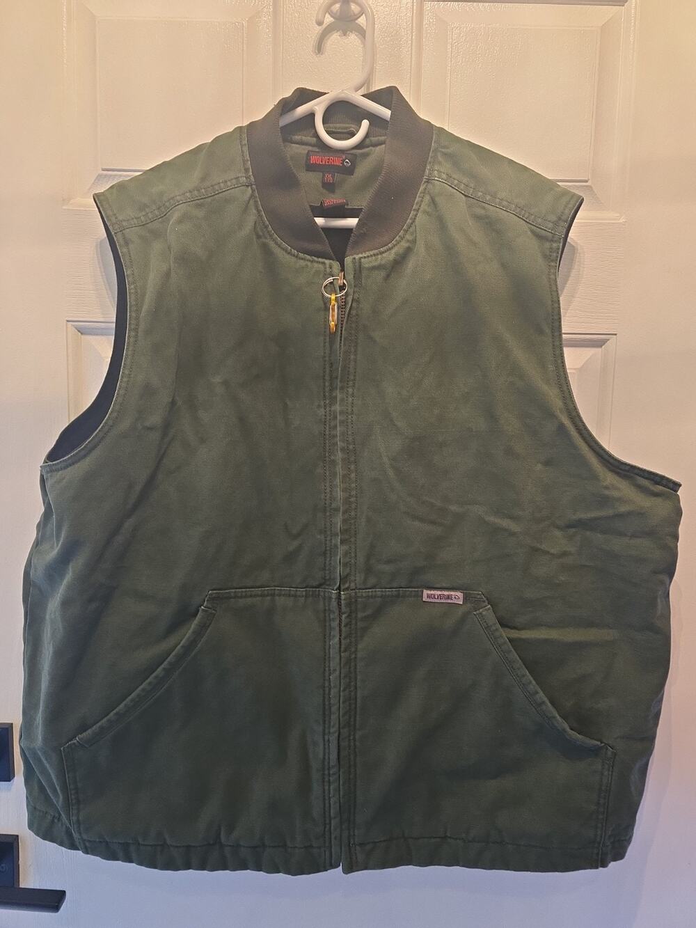 Wolverine Vest Mens Sz XXL Green Duck Canvas Quilted Lining Full Zip Workwear